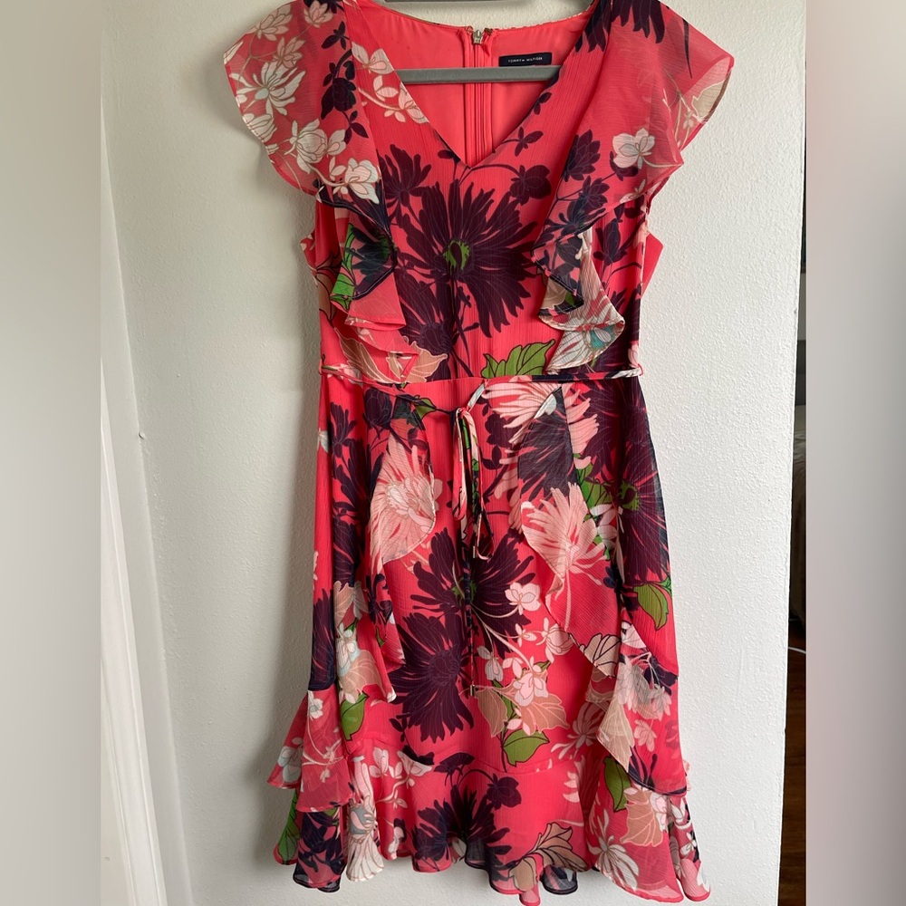 Tommy Hilfiger Pink Flutter Sleeve Midi Dress